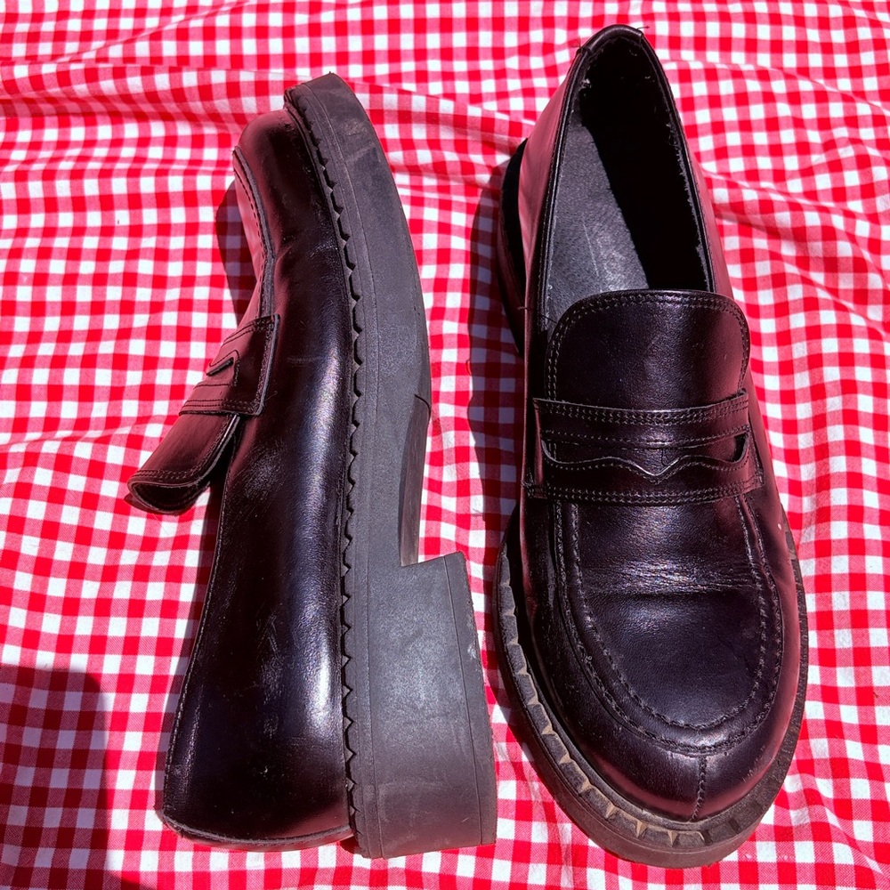 L'INTERVALLE Women's Chunky Black Leather Oxford Loafers